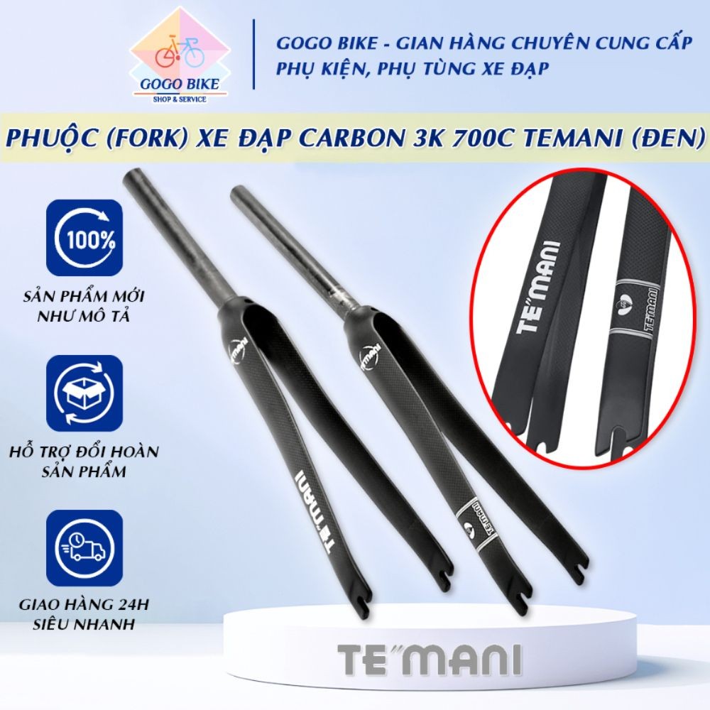 [GoGo Bike] Phuộc (Fork) xe đạp đua Carbon 3K TEMANI 700C (Đen)