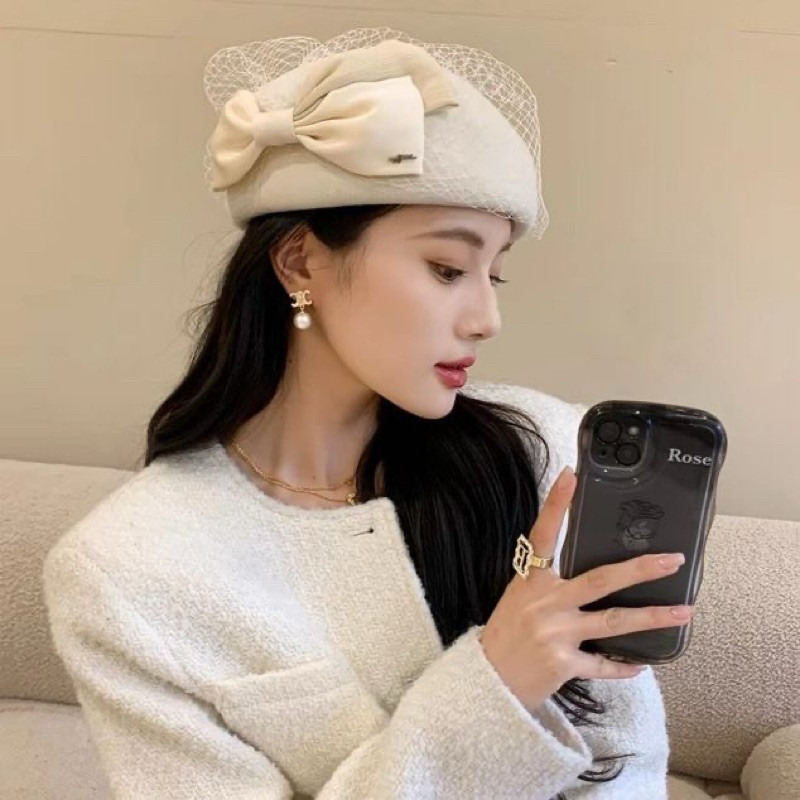 [Q5.HCM] Nón Mũ Nồi  Dạ Tròn kepi Newsboy Beret Phối Lưới Nơ Tiểu Thư Đáng Yêu cao cấp