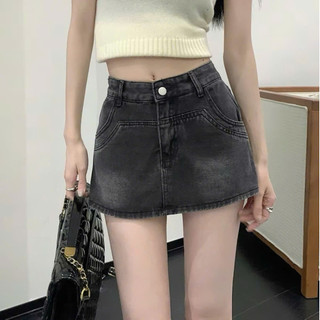 Quần váy Jean Bigsize dáng chữ A có lót trong cạp cao cài cúc khóa kéo tôn dáng che khuyết điểm