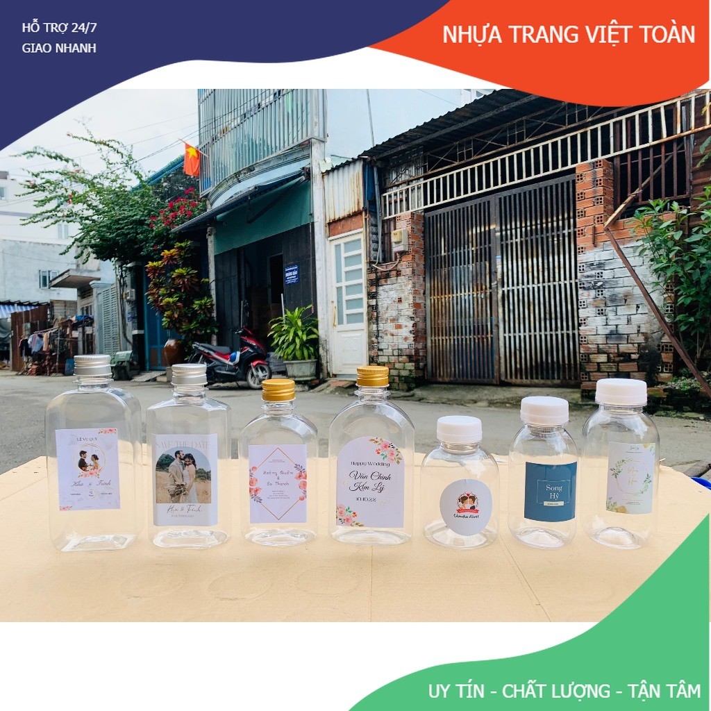 30 Chai nhựa 250ml 330ml 500ml decor trang trí bàn tiệc/ gia tiên đủ kiểu dáng kèm nắp