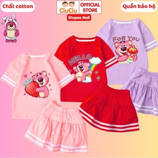 Bộ áo váy hình Gấu Dâu Lotso cho bé gái CIUCIU BABY chất cotton mát co dãn 4 chiều có quần bảo hộ