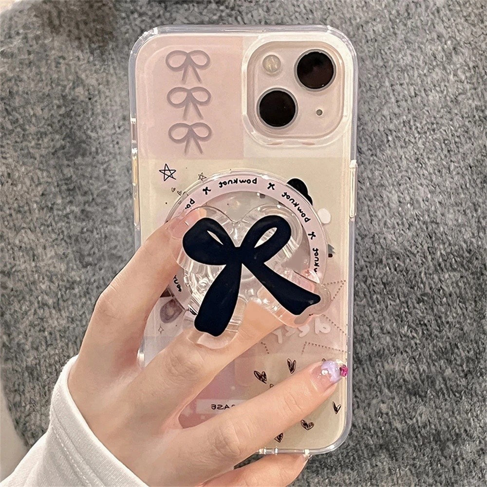 Hàn Quốc Dễ Thương Nơ Màu Hồng Magsafe Socket Điện Thoại Từ Griptok Grip Tok Đứng Cho iPhone 16 15 1