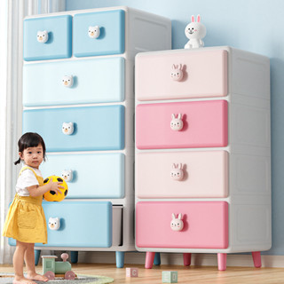 Tủ nhựa gấu thỏ cho bé  ngăn kéo 4 - 5 - 6 tầng đựng quần áo, đồ chơi gấu xanh, nâu Brown và thỏ hồng, tủ mây xanh