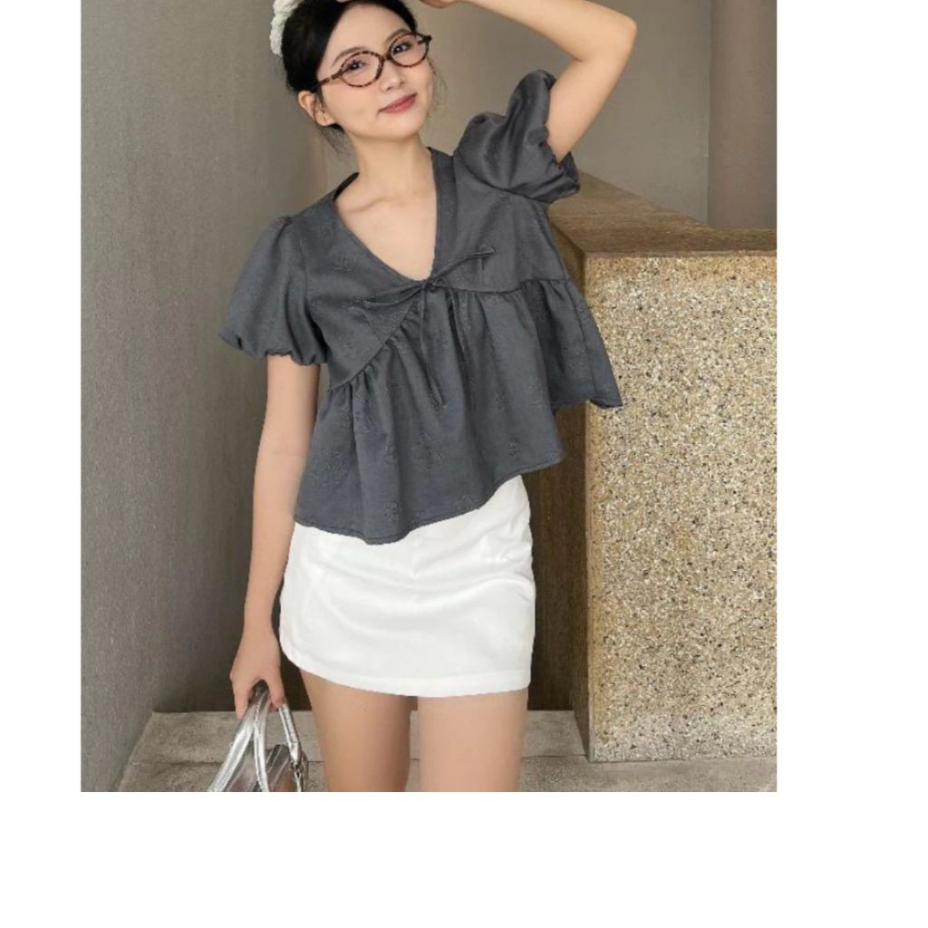 Áo Babydoll Nữ Tay Phồng Dập Hoa Nổi Form Rộng Ulzzang, Áo Croptop Kiểu Nữ Hàn Quốc_A5306