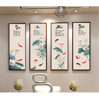  Bộ Tranh Tráng Gương Tứ Quý Chữ Tâm An Phúc Thiện Treo Tường Phòng Khách Phòng Thờ  Phong Thủy Thanh Tịnh 