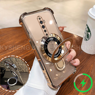 Ốp Lưng Cho OPPO Reno 2 2F 2Z Vỏ Điện Thoại Mới Giá Đỡ Sạc Từ Tính Bốn Góc Chống Rơi Vỏ Mềm Trong Suốt 001
