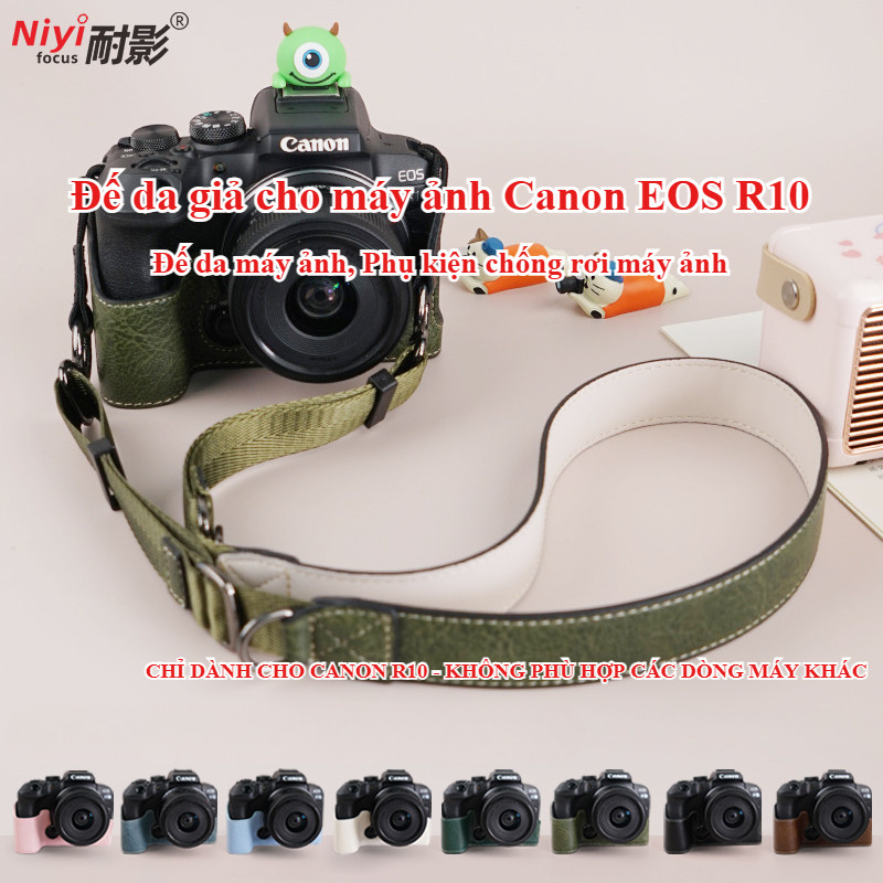 Hộp đựng máy ảnh bằng da Canon R10 Half Case Canon EOS R10 Túi bảo vệ da họa tiết vải thiều