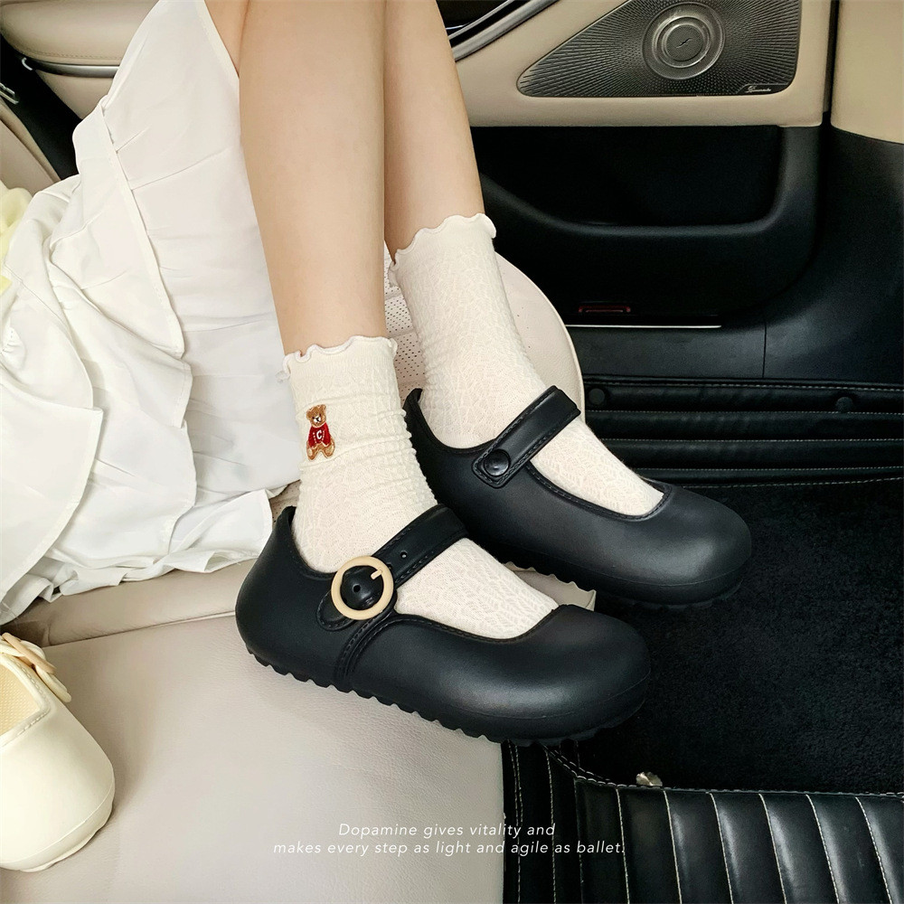 XIXITIAO Mary Jane Giày Đế Bằng Nữ Mùa Hè Phong Cách Mới Thời Trang Ba Lê Phong Cách EVA Ngoài Mặc Giày Đơn