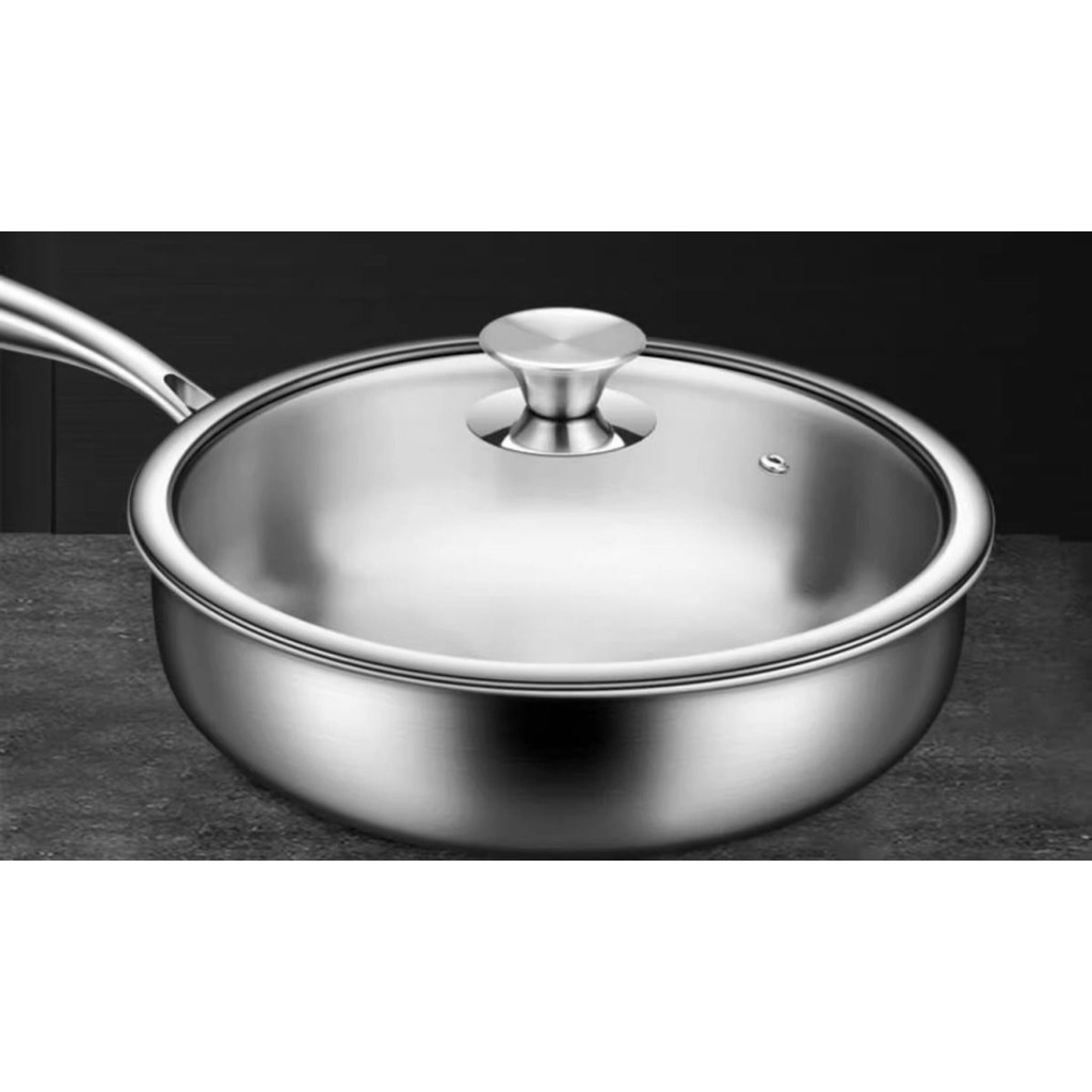 316 Chảo rán bằng thép không gỉ, chảo không tráng, chảo gia đình thương mại, chảo chiên trứng chống 