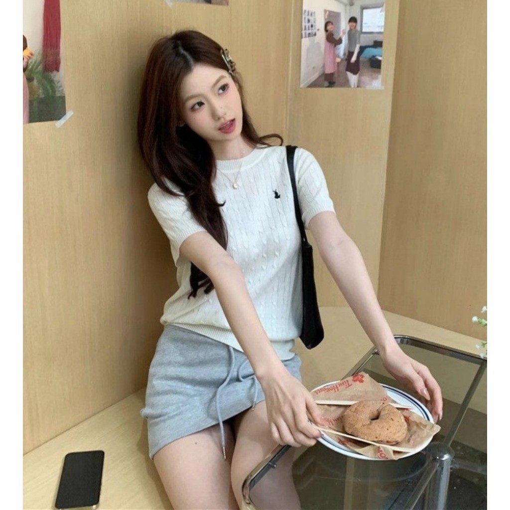 Meet-Adm Áo Len Dệt Kim, Áo Cộc Len Vặn Thừng  Mùa Hè Mới Thời Trang Ngắn -sleeved Dệt Kim T -shirt  Phụ Nữ | BigBuy360 - bigbuy360.vn
