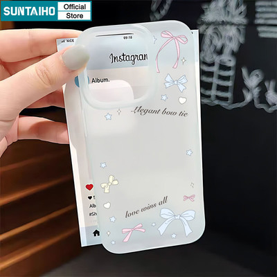Suntaiho Ốp Lưng iPhone Xinh Nơ Và Họa Tiết Trái Tim TPU Trong Suốt Matte Mềm Cao Cấp Chống Sốc Cho iPhone 11 12 13 14 15 16 Pro max IP 7 8 Plus Iphon X Xs XR Xs max