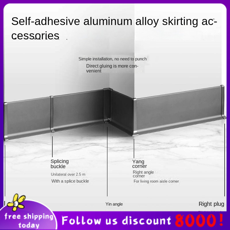 Se7ven✨Skirting board accessories Aluminum Alloy Self-Adhesive Accessories Corner Filler Plug Basebo