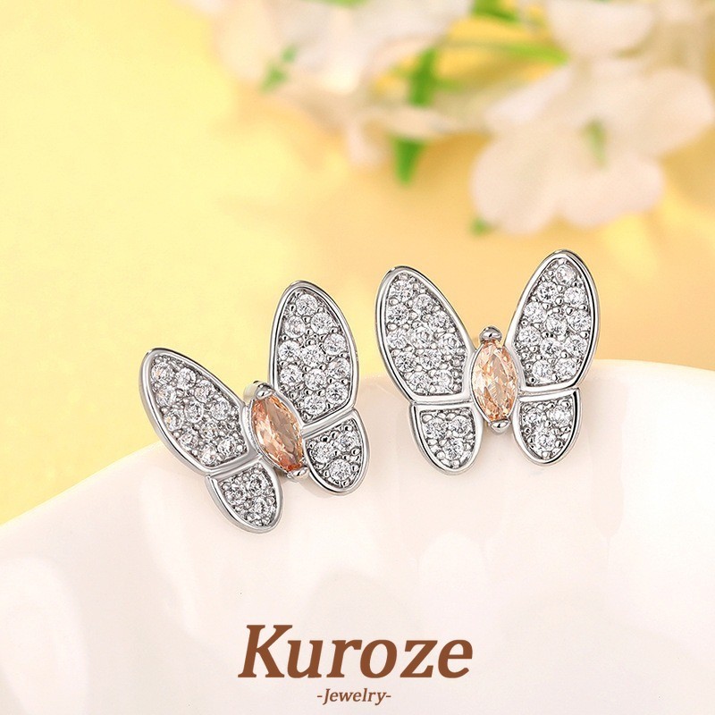 Kuroze Tinh Tế Sáng Tạo Siêu Sáng Bóng Bông Tai Bướm Phong Cách Chanel Trang Sức