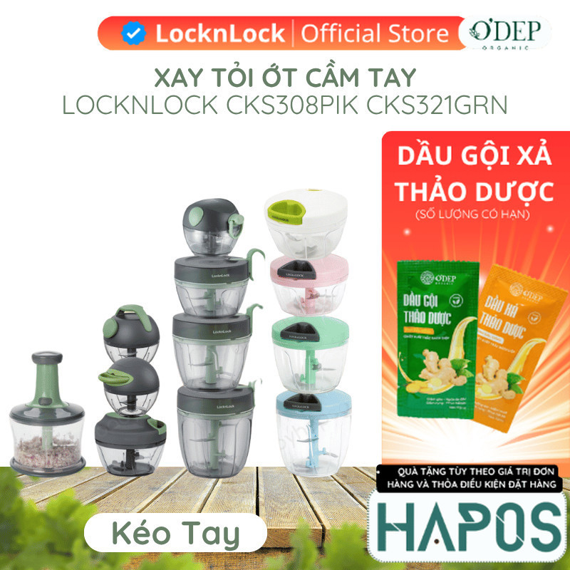 Máy xay tỏi ớt mini cầm tay LocknLock CKS308PIK CKS309GRN CKS321GRN lưỡi xay bén dễ vệ sinh - HAPOS 