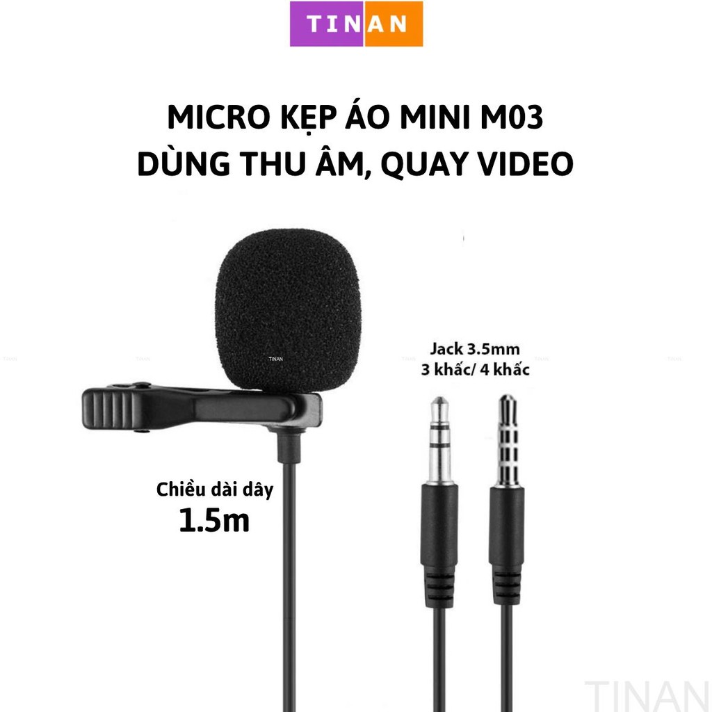[3.5mm] Micro Kẹp Áo Mini TINAN M03 Dùng Học Online, Họp Trực Tuyến, Cắm Vào Laptop, PC
