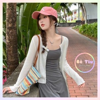 Áo Len Dệt Kim Màu Trơn, Áo Khoác Cardigan Cổ V Tay Dài Dáng Ngắn Mỏng Mát Dễ Thương Nhẹ Nhàng | Bé Tiu