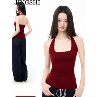 JINGSHI áo hai dây cổ vuông phong cách quyến rũ mát mẻ dáng ôm body thiết kế hở lưng WBX25600YU 25Z250620