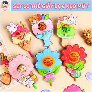  Set 60 Giấy Bọc Kẹo Mút In 2 Mặt - Thẻ Cài Họa Tiết Hoạt Hình Dễ Thương Quà Tặng Siêu Đáng Yêu Cho Bé 