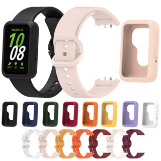 Dây đeo silicon + Ốp lưng cho Samsung Galaxy Fit3 Fit 3 SM-R390 Vỏ nhựa TPU mềm thay thế âm nhạc Đồng hồ thông minh Bảo vệ màn hình 2 trong 1 Màu sắc chắp vá Dây đeo cổ tay