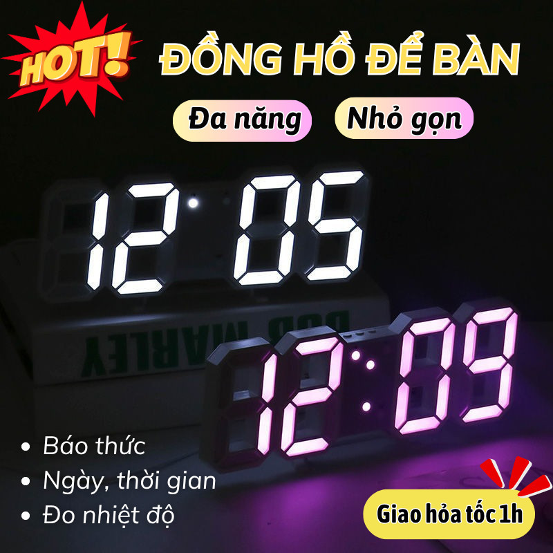 Đồng Hồ LED 3D Lily's decor – Thiết Kế Để Bàn Sang Trọng, Báo Thức, Nhiệt Độ, Decor Cực Đẹp