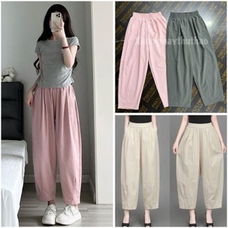 Q368 Quần Baggy Dáng Lửng Đũi Vân Mây Mềm Mát Cạp Chun Lưng Cao