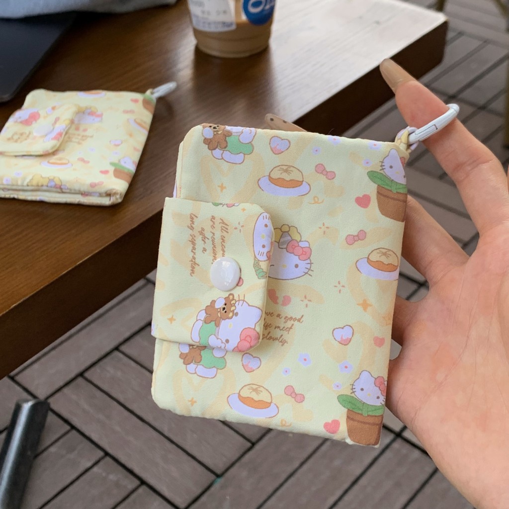 Mèo kitty Dễ Thương Đựng Thẻ ID Túi Bảo Quản Nữ Di Động Dây Kéo Tiền Xu Ví Vải Túi Mini