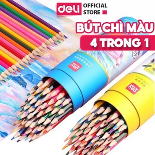 Hộp 28 Bút Chì Màu Cầu Vồng Deli-Bút Màu Thân Gỗ 4 in 1 Vẽ 4 Màu Trên 1 Đầu Chì Dành Cho Mỹ Thuật Hộp 28 Chiếc Nhiều Màu