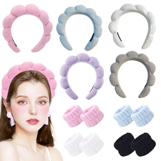3 Chiếc Phong Cách Giặt Đầu Bộ Dây Đeo Tay Scrunchies Spa Bong Bóng Băng Đô Để Giặt Mặt Trang Điểm Tắm Chăm Sóc Da