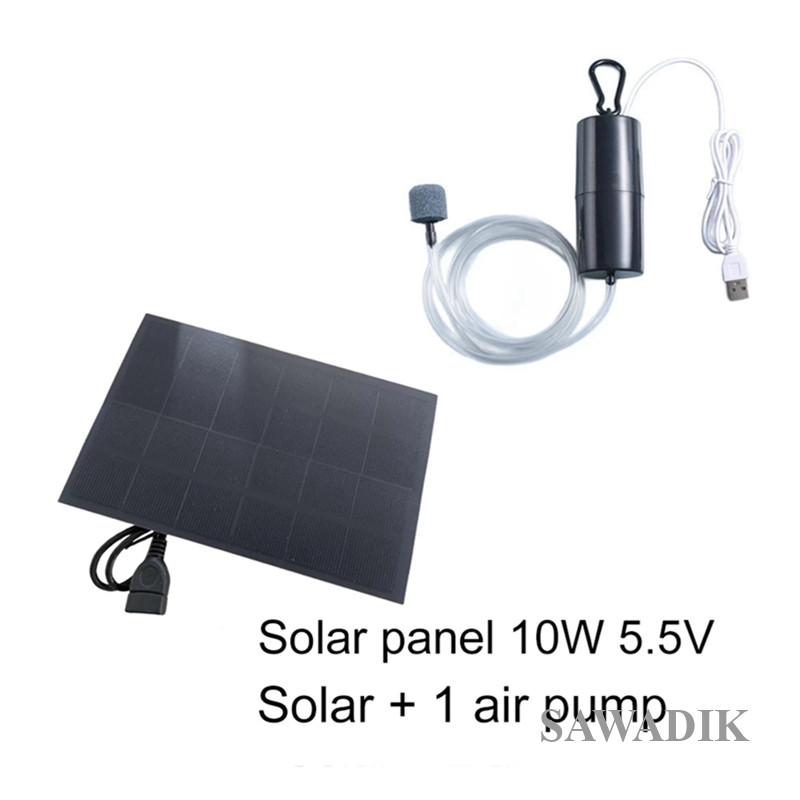 Sawadik 10W Bảng Điều Khiển Năng Lượng Mặt Trời USB Bơm Oxy Ống Đôi Máy Bơm Không Khí Di Động Câu Cá