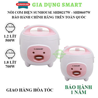 Nồi cơm điện Sunhouse 1.8 lít SHD8607W / 1.2 lít SHD8217W màu hồng xinh xắn - Bảo hành 12 tháng