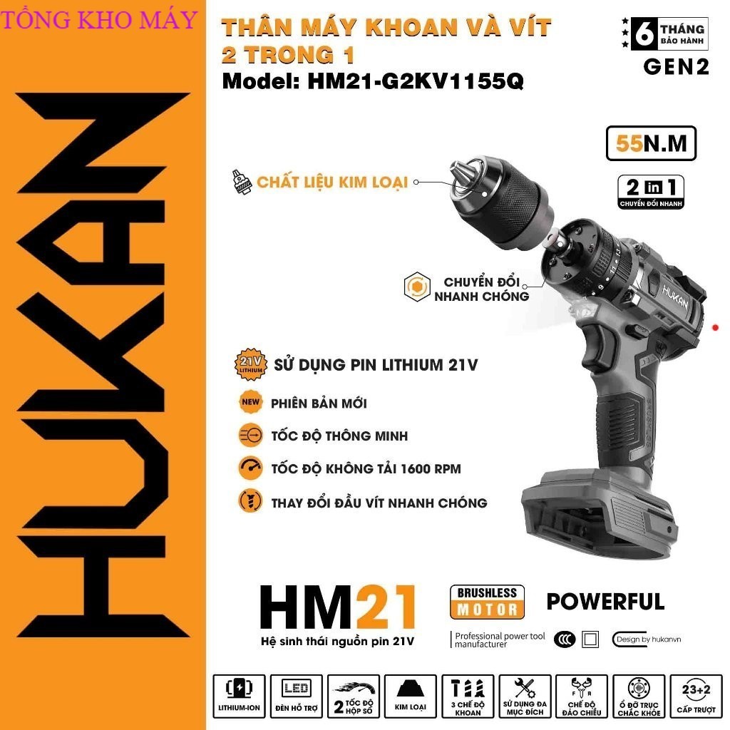 Thân Máy Khoan Vít 2 Trong 1 Hukan HM21-G2KV1155Q/ 3 chức năng Kho Máy XX