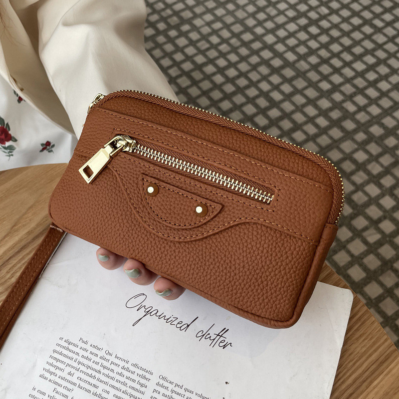 Túi ly hợp nữ da bò Công suất lớn Thiết kế dây kéo đôi có thể giữ túi ly hợp điện thoại di động