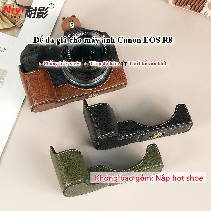Canon EOS R8 PU Camera Nửa Dành Cho Canon R8 Retro Da Bảo Vệ Camera Bao Da Đế Túi Bao