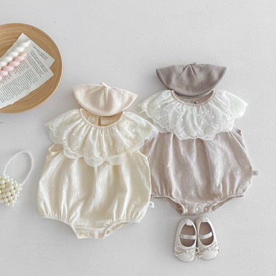 Body Sát Nách Cổ Bèo Ren Voan Nâu Kem Cho Bé Gái Sơ Sinh 1 2 Tuổi MINTSCLOSET Quảng Châu - BS6469