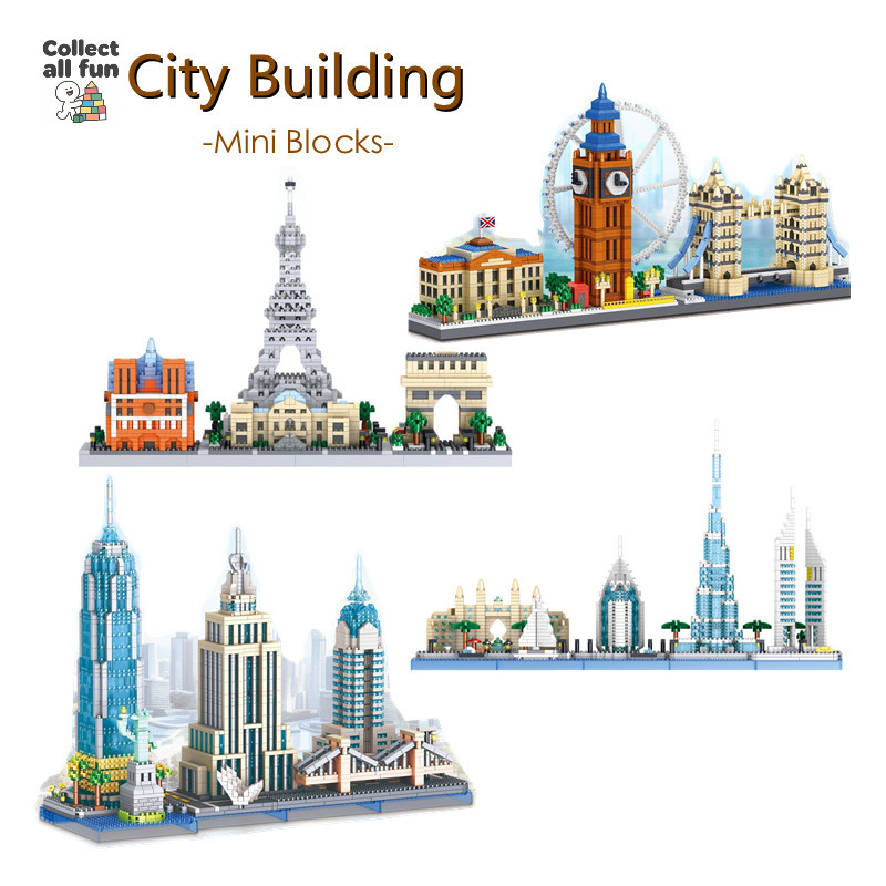 LEZI Mini Khối Zhegao City Landmark Skyline Building Micro Bricks DIY Tháp Eiffel Big Ben Đồ Chơi Đạ
