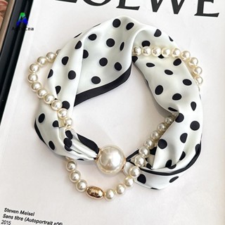 (AqToCna) Khăn quàng cổ Satin thanh lịch từ N kèm vòng cổ chuỗi ngọc trai và khóa - Khăn lụa cổ điển dành cho nữ * MỚI *