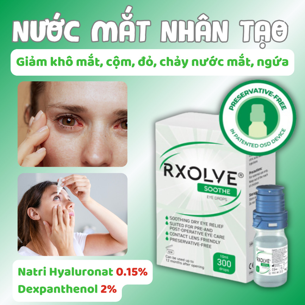 Nước Mắt Nhân Tạo RXOLVE SOOTHE EYE DROPS - Dưỡng Ẩm Mắt, Giảm Khô Mắt, Dịu Mắt, Ngứa Mắt, Dưỡng Mắt