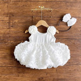 Set Body Váy Phồng Hoa Vai Kèm Cài Cho Bé Gái Sơ Sinh 1 2 Tuổi MINTSCLOSET - BV7183