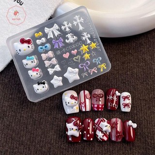  AACAR Sanrio Hello Kitty Móng Tay Nghệ Thuật Khuôn Hoạt Hình Nơ 3d Khuôn Silicon Móng Tay Nghệ Thuật Tự Làm Họa Tiết Khuôn Silicon Mềm Dụng Cụ Khắc Móng Tay Quyến Rũ * 
