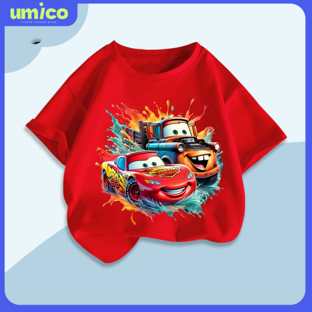 UMICO Áo phông Cars Lightning McQueen cho bé Áo thun cho bé trai bé gái chất 100% cotton Mềm mịn Tho