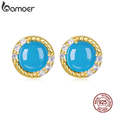Bông tai bạc Bamoer 925 Ngọc lam Ngôi sao phù hợp Trang sức Quà tặng nữ