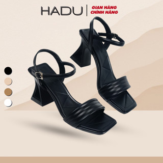 Giày Cao Gót 7P Đế Vuông Tam Giác Sườn Kép Quai Bản Ngang HADU MM7118 Da PU Cao Cấp Đế TPR Chống Trượt BH 12T