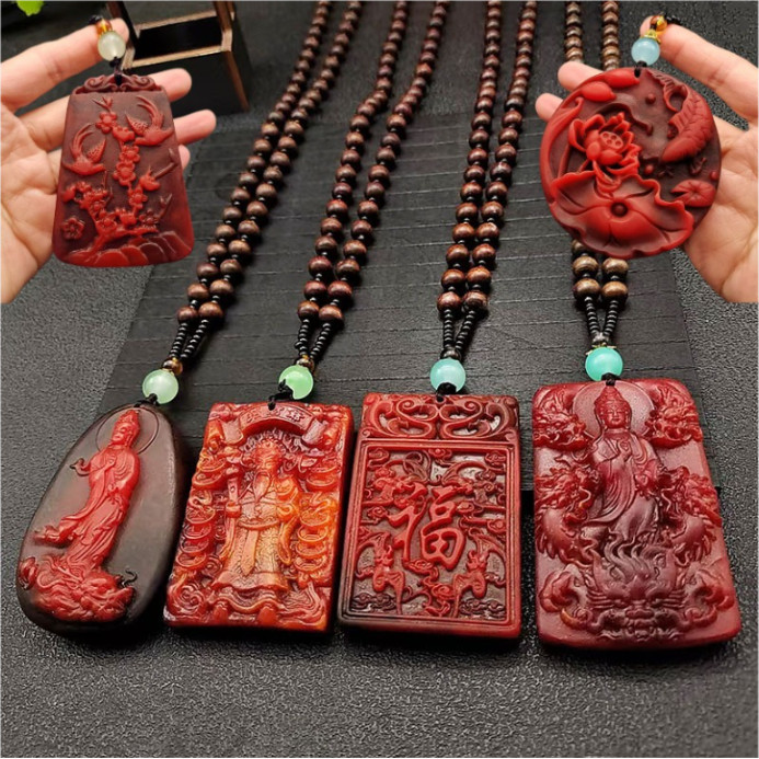 Vòng Cổ Hổ Phách Tài Lọc Phú Quý Phong Cảnh Sơn Thuỷ Quan Công Mặt Dây Chuyền Đi Bộ Nước Hoa Chữ Phúc T