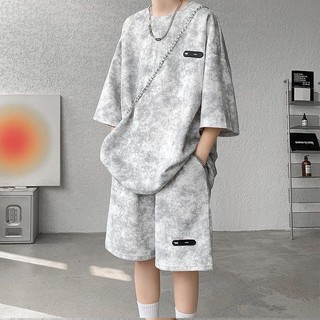 Bộ Đồ Nam Mùa Hè Thiết Kế Độc Đáo Áo Thun Tay Ba Phần Tư Nhuộm Màu Tie-Dye Quần Short Thời Trang Mát Mẻ Trang Phục Nam 