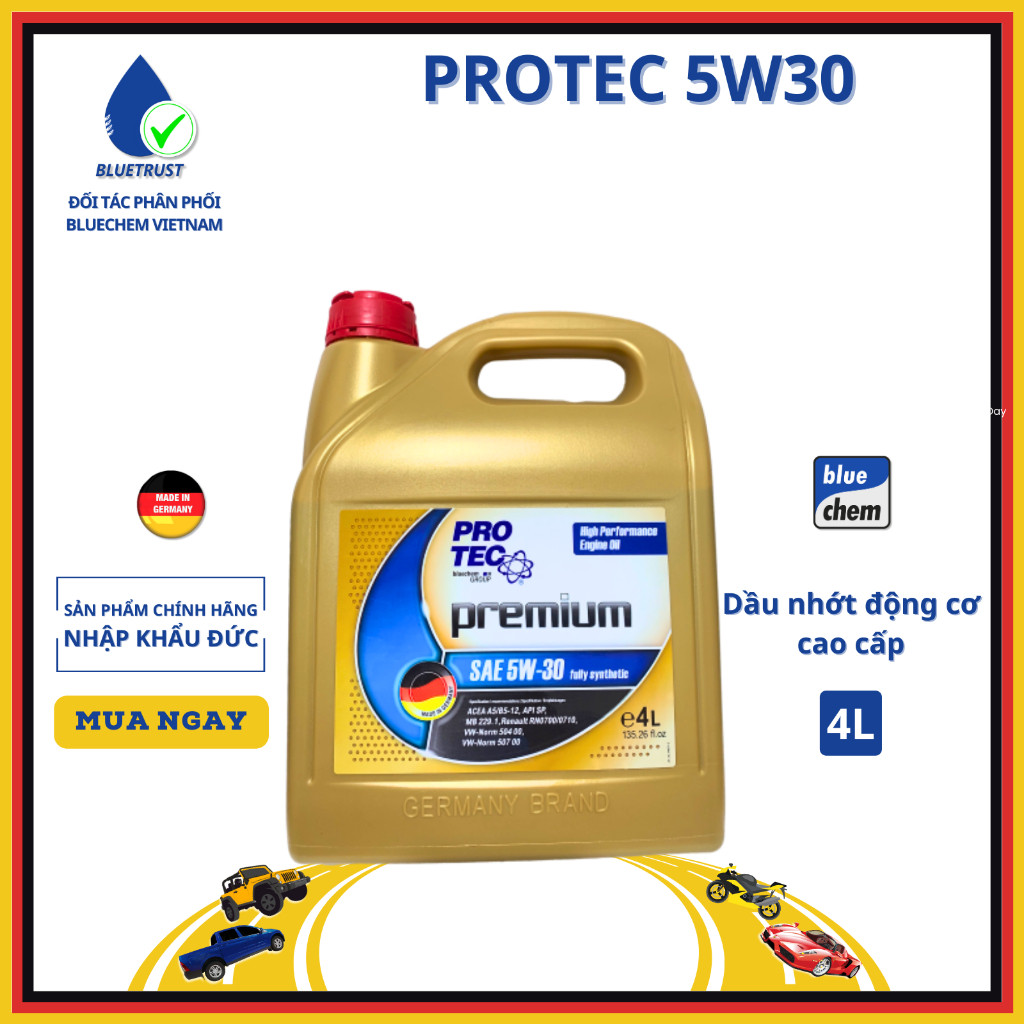 Dầu Nhớt Tổng Hợp Toàn Phần Xe Ô Tô BLUECHEM PROTEC 5W30, API SP/CF– 5W30 PREMIUM FULLY SYNTHETIC PR