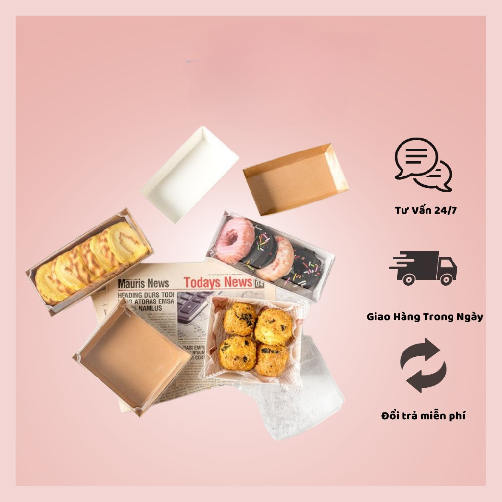 50 Hộp Giấy Kraft Nắp Trong Đựng Bánh Hình Chữ Nhật, Vuông - Set Hộp Giấy Kraft Đựng Bánh Ngọt