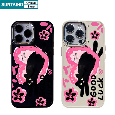 Suntaiho Ốp Lưng iPhone Dễ Thương Mèo Đen Họa Tiết May Mắn Silicon Mềm Cao Cấp Chống Sốc Cho iPhone 11 12 13 14 15 16 Pro max IP 7 8 Plus Iphon X Xs XR Xs max