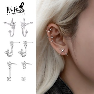 WeFlower Thoáng Mát Ngọt Ngào s925 Bạc Pha Lê Đeo Chéo Bông Tai Cho Nữ Thời Trang Bông Tai Trang Sức Quà Tặng