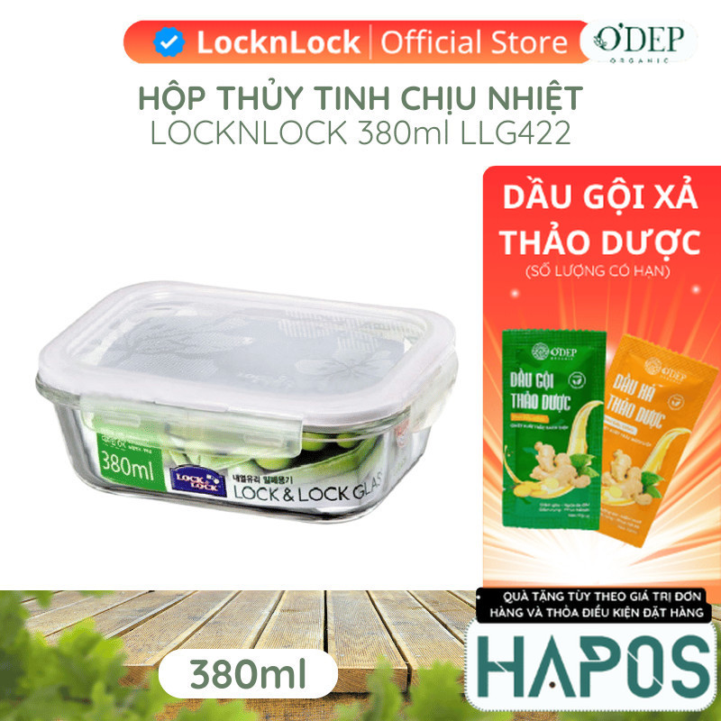 Hộp thủy tinh chịu nhiệt chữ nhật LocknLock LLG422 dung tích 380ml - Chính hãng - HAPOS LOCKNLOCK OF