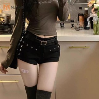 Marbit Mùa Hè Hot Girl Denim Quần Short Nữ Gợi Cảm Y2K Đinh Tán Thấp Tầng Hông Ôm Nóng Mới